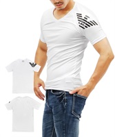 EMPORIO ARMANI/エンポリオ アルマーニ THIN EAGLE メンズ Vネック 半袖 Tシャツ 父の日 プレゼント(1.ホワイト-海外S(日本M相当))