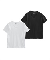 FRUIT OF THE LOOM/フルーツオブザルーム 2枚セット Tシャツ メンズ 半袖 Vネック トップス カットソー 無地 セット 父の日 プレゼント(2.ホワイト×ブラック-M)