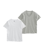 FRUIT OF THE LOOM/フルーツオブザルーム 2枚セット Tシャツ メンズ 半袖 Vネック トップス カットソー 無地 セット 父の日 プレゼント(3.ホワイト×Mグレー-M)