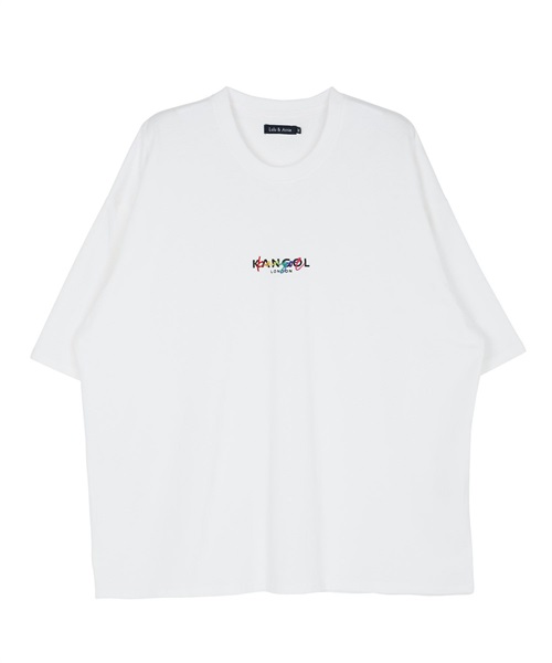 KANGOL別注オーバーサイズ刺繍ロゴTシャツ(bホワイトレインボー-M)