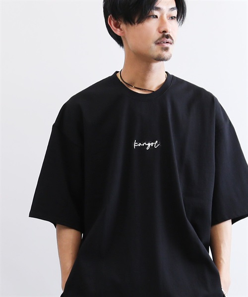 KANGOL別注オーバーサイズ刺繍ロゴTシャツ(cブラック-L)