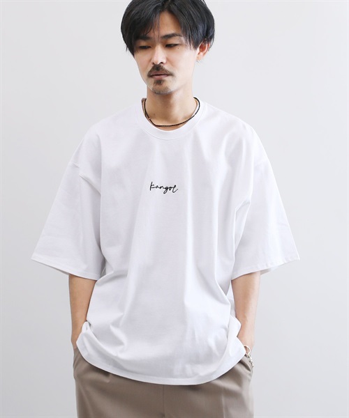 KANGOL別注オーバーサイズ刺繍ロゴTシャツ(cホワイト-L)