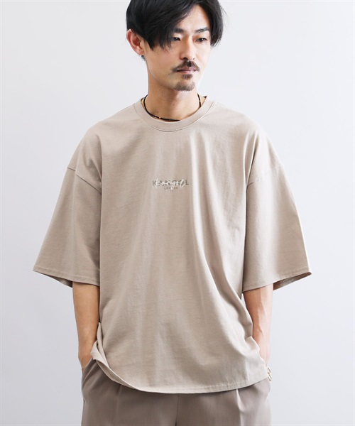 KANGOL別注オーバーサイズ刺繍ロゴTシャツ(bグレージュ-L)