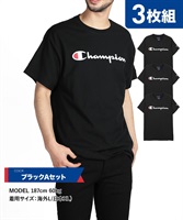 Champion/チャンピオン 【3枚セット】CLASSIC GRAPHIC メンズ クルーネック 半袖 Tシャツ おしゃれ かっこいい 男女兼用 ロゴ ワンポイント 無地 彼氏 夫 息子 プレゼント(1.ブラックAセット-海外S(日本M相当))