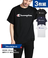 Champion/チャンピオン 【3枚セット】CLASSIC GRAPHIC メンズ クルーネック 半袖 Tシャツ おしゃれ かっこいい 男女兼用 ロゴ ワンポイント 無地 彼氏 夫 息子 プレゼント(3.ブラックCセット-海外S(日本M相当))
