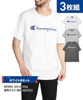 Champion/チャンピオン 【3枚セット】CLASSIC GRAPHIC メンズ クルーネック 半袖 Tシャツ おしゃれ かっこいい 男女兼用 ロゴ ワンポイント 無地 彼氏 夫 息子 プレゼント(5.ホワイトBセット-海外S(日本M相当))