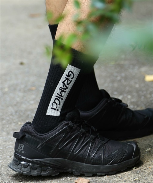 日本製 GRAMICCI LOGO PRINT SOCKS│グラミチ ソックス 靴下 ヒールロゴ ブラック ホワイト 黒 白 アウトドア【クーポン対象外】(ボックスブラック-フリーサイズ)