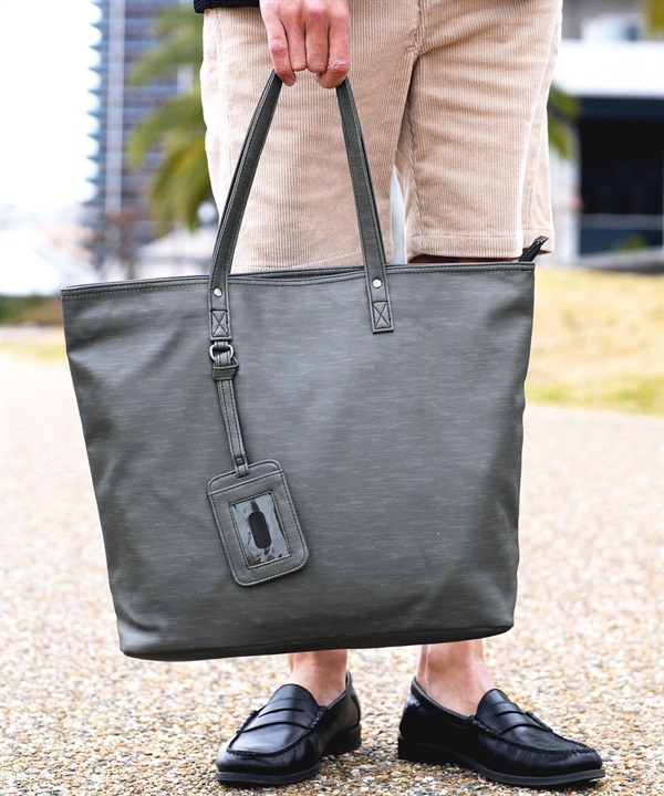 カラー トートバッグ  | メンズ レディース ビジネス 旅行 鞄 合皮 フェイクレザー 大容量(スラブ-フリーサイズ)