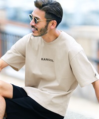 KANGOL(カンゴール) ブランド別注刺繍ロゴTシャツ(グレージュa-S)