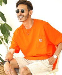 CARHARTT（カーハート）　ポケットTシャツ│メンズ ポケT ビッグTシャツ 大きいサイズ XXL 胸 ワンポイント ブランド(Brite Orange-S)