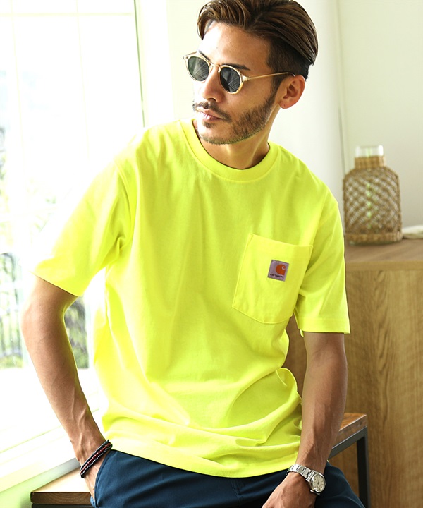CARHARTT（カーハート）　ポケットTシャツ│メンズ ポケT ビッグTシャツ 大きいサイズ XXL 胸 ワンポイント ブランド(Brite Lime-XL)