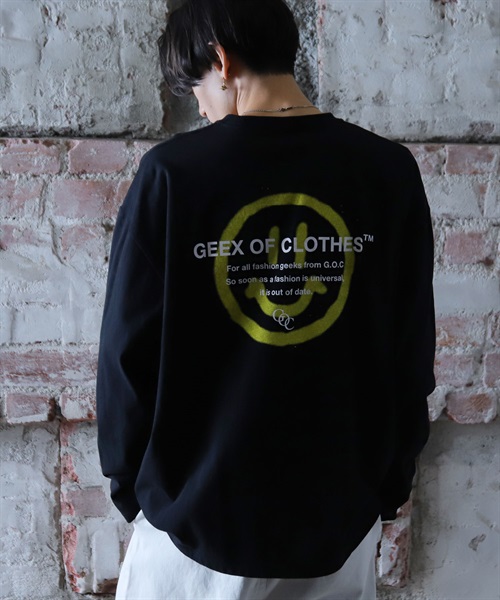 USAコットンマルチプリントロンTシャツ│GOC 韓国系ファッション ジーオーシー メンズ ロンT ロングスリープ プリントTシャツ(c ブラック-M)