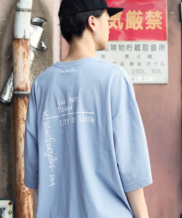 MARK別注オーバーサイズ刺繍ロゴTシャツ(bブルー-M)