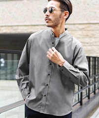 2タイプ TR長袖シャツ | レギュラーカラー バンドカラー 襟なし シャツ メンズ カジュアル(bグレー-M)