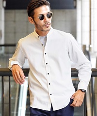 2タイプ TR長袖シャツ | レギュラーカラー バンドカラー 襟なし シャツ メンズ カジュアル(bホワイト-M)