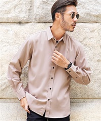 2タイプ TR長袖シャツ | レギュラーカラー バンドカラー 襟なし シャツ メンズ カジュアル(aグレージュ-M)