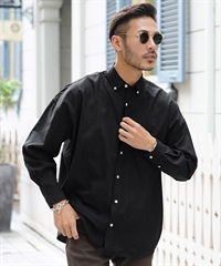 オックスフォード 長袖 シャツ オーバーサイズ ビッグシャツ(ブラック-M)