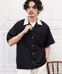 クレリックオープンシャツ 半袖(ブラック-M)