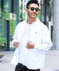 POLO(ポロ) ワンポイント刺繍 長袖シャツ ストライプ シャツ ユニセックス ビッグシルエット(ホワイト-M)
