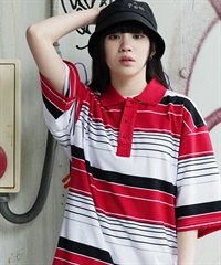 CALTOP　ボーダーポロシャツ　STRIPE POLO SHIRTS(Dレッド-M)