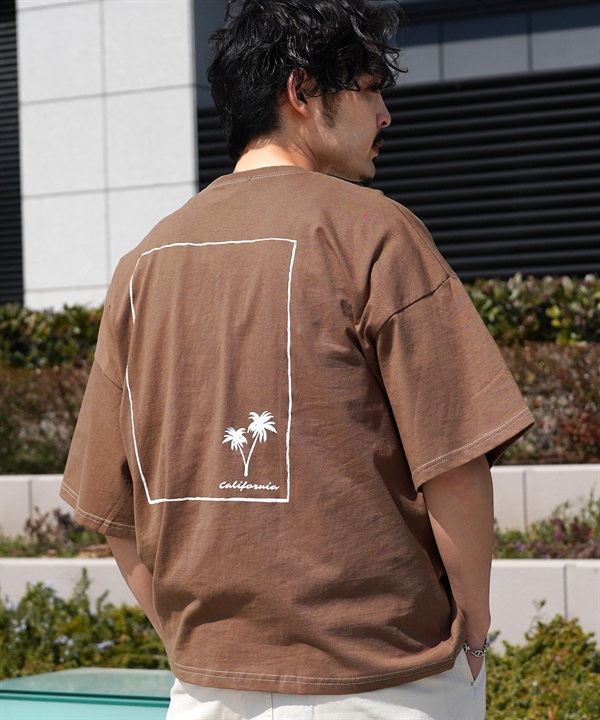 パームプリントビッグTシャツ(モカ-XL)
