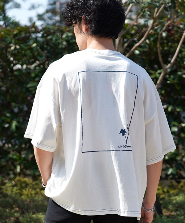 パームプリントビッグTシャツ(オフホワイト-XL)