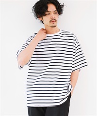 先染めボーダーTシャツ(ホワイト×ネイビー-M)