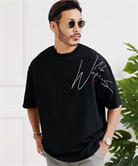 膨れジャガード半袖Tシャツ(ブラック-M)
