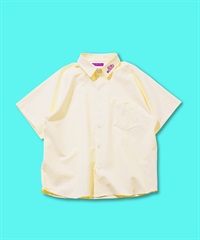 EF DOM TO DO(イーエフダムトゥードゥー)ラグラン オックスシャツ 半袖 セットアップ オーバー ロゴ刺繍 ワンポイント(イエロー-XL)