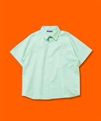EF DOM TO DO(イーエフダムトゥードゥー)ラグラン オックスシャツ 半袖 セットアップ オーバー ロゴ刺繍 ワンポイント(ターコイズ-XL)
