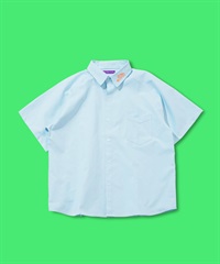 EF DOM TO DO(イーエフダムトゥードゥー)ラグラン オックスシャツ 半袖 セットアップ オーバー ロゴ刺繍 ワンポイント(スカイブルー-XL)