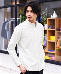 オックス バンドカラー 長袖シャツ | トップス 襟なし カジュアル フォーマル メンズ 春夏(ホワイト-M)