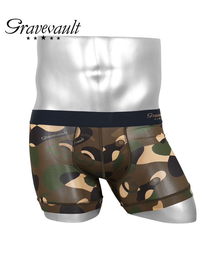グレイブボールト Gravevault LEOPARD TRIBE CHECK Camouflage BORDER メンズ  ショート ボクサーパンツ 【メール便】(カモフラージュカーキ-S)