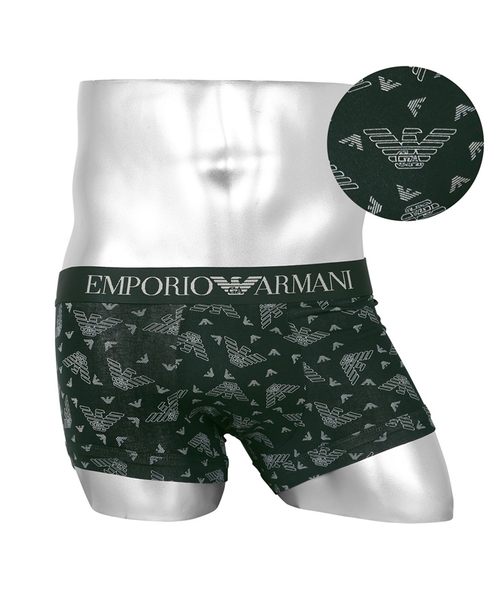 エンポリオ アルマーニ EMPORIO ARMANI ALL OVER EAGLE メンズ ローライズ ボクサーパンツ かっこいい 浅め 高級 ブランド ロゴ ワンポイント(3.スカラブ-海外S(日本M相当))