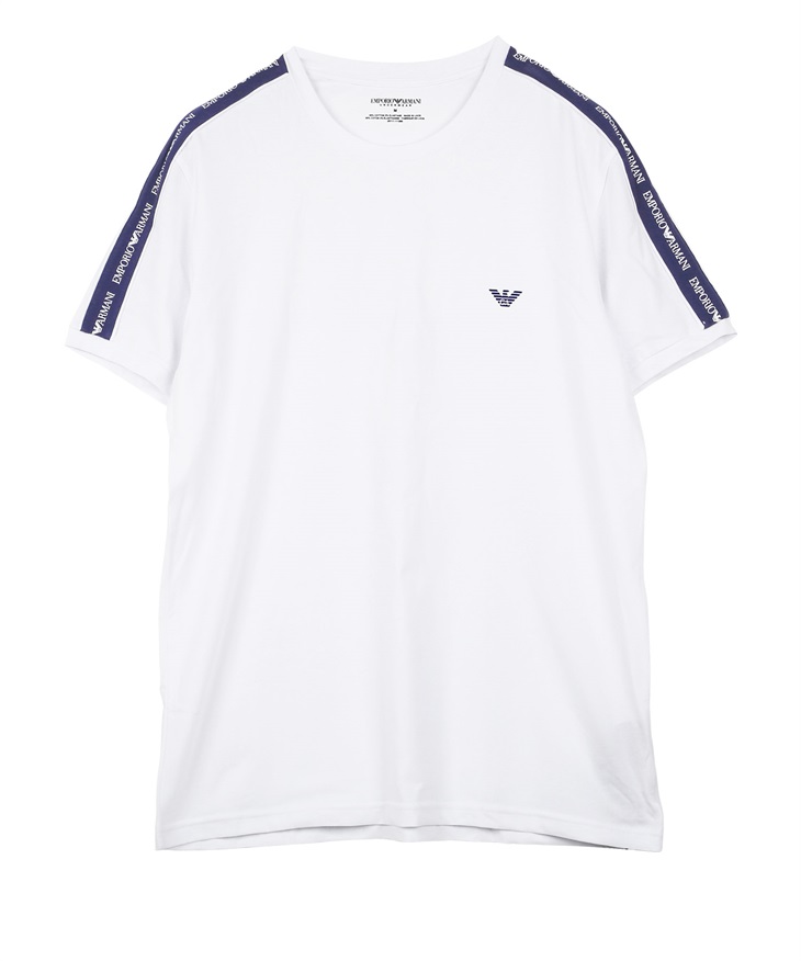 エンポリオ アルマーニ EMPORIO ARMANI CORE LOGO メンズ クルーネック 半袖 Tシャツ 綿 かっこいい サイドライン 高級 ブランド ロゴ(1.ホワイト-海外S(日本M相当))