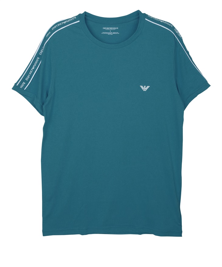 エンポリオ アルマーニ EMPORIO ARMANI CORE LOGO メンズ クルーネック 半袖 Tシャツ 綿 かっこいい 高級 ブランド ロゴ ワンポイント 無地(2.バルティック-海外L(日本XL相当))