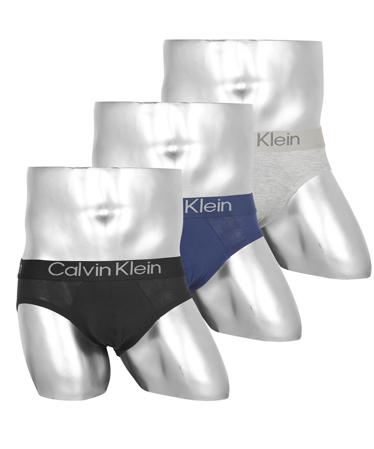 カルバンクライン Calvin Klein 【3枚セット】Eco Pure Modal メンズ ブリーフ ギフト ラッピング無料 ツルツル おしゃれ かっこいい ロゴ ワンポイント 無地(2.ブラックブルーセット-海外S(日本M相当))