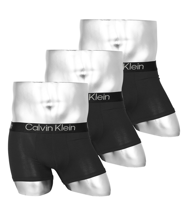 カルバンクライン Calvin Klein 【3枚セット】Eco Pure Modal メンズ ボクサーパンツ おしゃれ モダール 通気性 伸縮性 高級 ブランド 無地 ロゴ(1.ブラックセット-海外S(日本M相当))