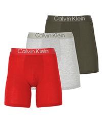 カルバンクライン Calvin Klein 【3枚セット】Eco Pure Modal メンズ ロングボクサーパンツ おしゃれ モダール 通気性 伸縮性 長め 高級 無地 ロゴ(4.ブラッシュレッドセット-海外S(日本M相当))