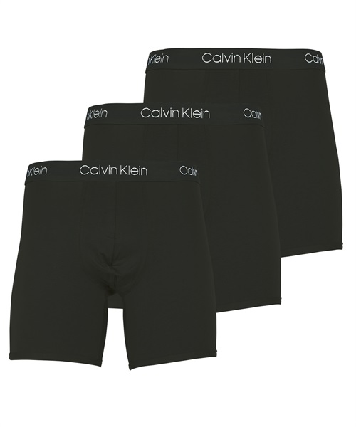 Calvin Klein カルバンクライン 3枚セット Luxe Pima Cotton メンズ ロングボクサーパンツ ギフト プレゼント 下着 ラッピング無料(1.ブラックセット-海外S(日本M相当))