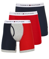 トミー ヒルフィガー TOMMY HILFIGER 【3枚セット】Cotton Classics Core Plus メンズ ロングボクサーパンツ 綿100% コットン 長め 前開き 無地(1.レッドマルチBセット-海外S(日本M相当))