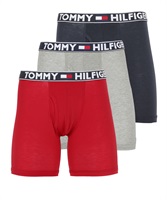 TOMMY HILFIGER トミー ヒルフィガー 3枚セット Comfort メンズ ロングボクサーパンツ ギフト プレゼント 男性下着 ラッピング無料(1.レッドマルチセット-海外S(日本M相当))