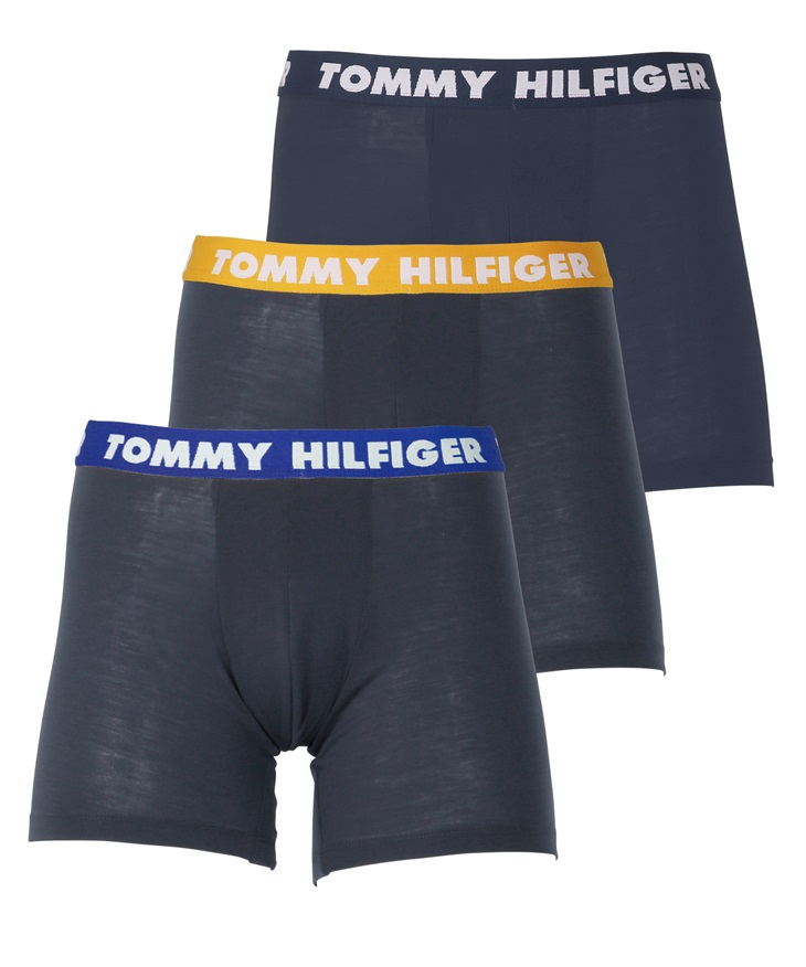 トミー ヒルフィガー TOMMY HILFIGER 【3枚セット】STARTMENT FLEX メンズ ロングボクサーパンツ ツルツル 速乾 無地(1.ミディーバルセット-海外S(日本M相当))