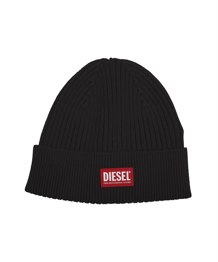 ディーゼル DIESEL K-CODER-G 2X2 ニット帽 ギフト ラッピング無料 帽子 おしゃれ 暖かい シンプル ウール混  ロゴ ワンポイント 無地(1.ブラック-フリーサイズ)