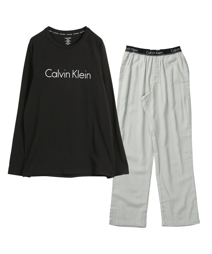 カルバンクライン Calvin Klein Holiday Sets メンズ ロンT＆パンツセット おしゃれ ルームウエア 部屋着 セットアップ 上下 ストライプ(2.ブラックグレーセット-海外S(日本M相当))