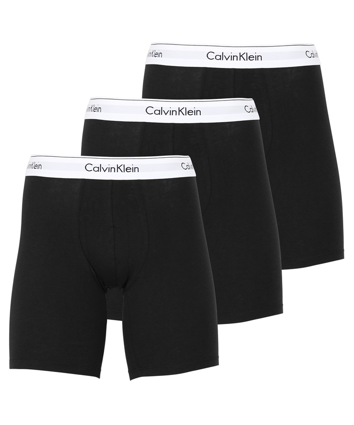 カルバンクライン Calvin Klein 【3枚セット】Modern Cotton Stretch メンズ ロングボクサーパンツ(ブラックWセット-海外M(日本L相当))