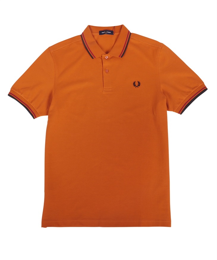 フレッドペリー FRED PERRY TWIN TIPPED メンズ 半袖 ポロシャツ 綿100% コットン 無地 ロゴ ワンポイント(2.ラストオレンジ-海外M(日本L相当))