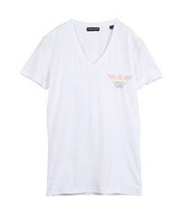 エンポリオ アルマーニ EMPORIO ARMANI RAINBOW LOGO  メンズ Vネック 半袖 Tシャツ(1.ホワイト-海外S(日本M相当))