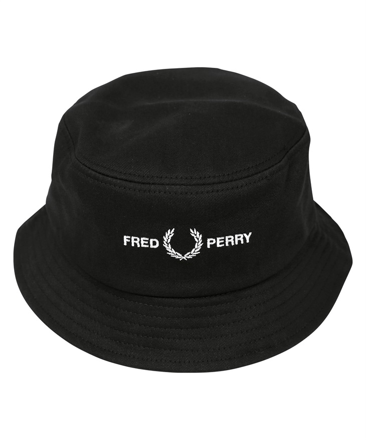 フレッドペリー FRED PERRY Graphic Branded Twill Bucket Hat 綿100 帽子 日よけ バケット バケハ  ロゴ ワンポイント 無地(1.ブラック-海外M(日本L相当))