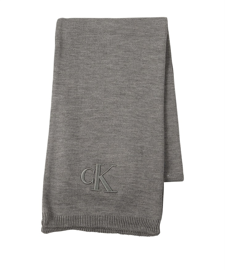 カルバンクライン Calvin Klein EMBOSSED CK SCARF マフラー ギフト ラッピング無料 シンプル 防寒 ペア ストール 高級 ブランド ロゴ(3.ミディアムグレー-フリーサイズ)